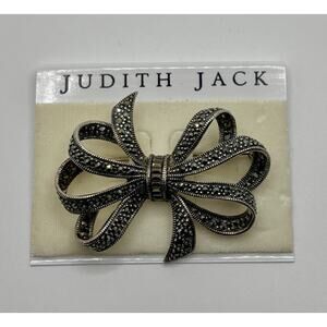 NWT Judith Jack Marcasite .925 Sterling Silver Brooch Pin Bow Ribbon Vtg New